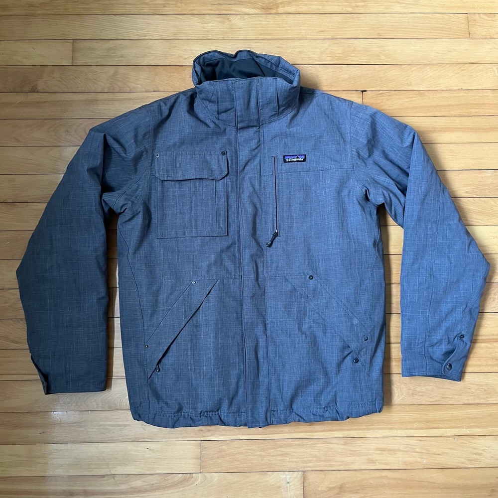 Patagonia Mens Grey Crosshatch Full Zip Outdoor Jacket Stand Collar Size L
